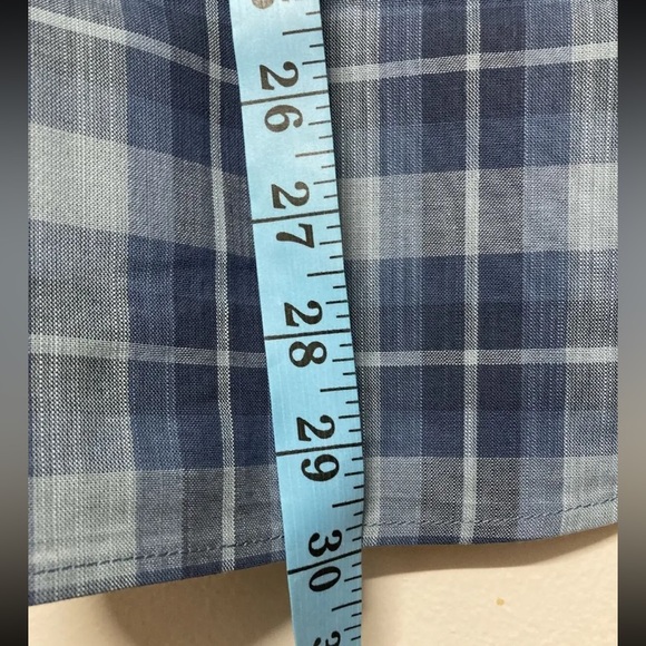 Flag & Anthem Mens Button Up Shirt Plaid Medium Adult Light Blue Navy Stretch - Picture 12 of 13